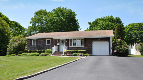 Exterior of a small blue suburban home