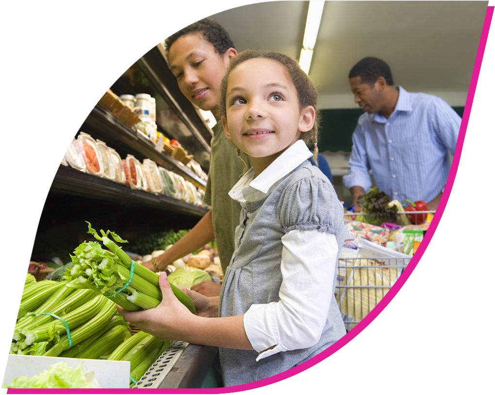 child and mother grocery shopping