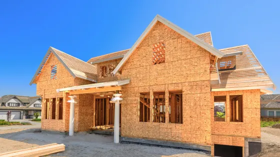 Exterior of a suburban home under construction